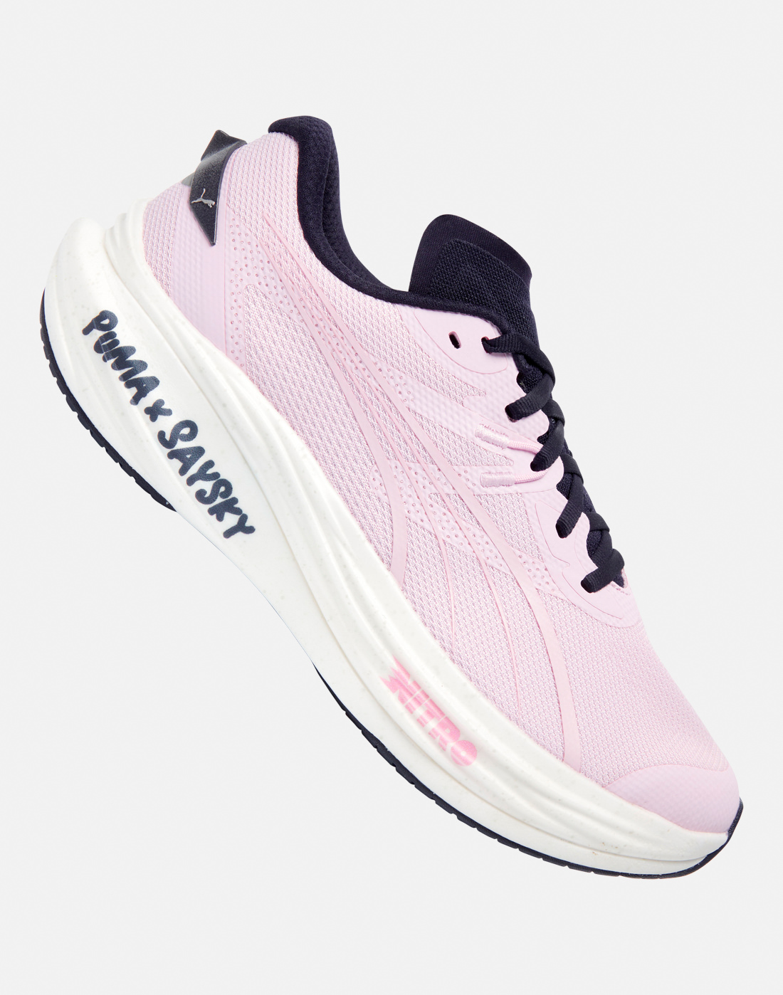Men's Puma Deviate Nitro 3 Saysky Running Shoes in Pink/Navy Blue | Size 10.5