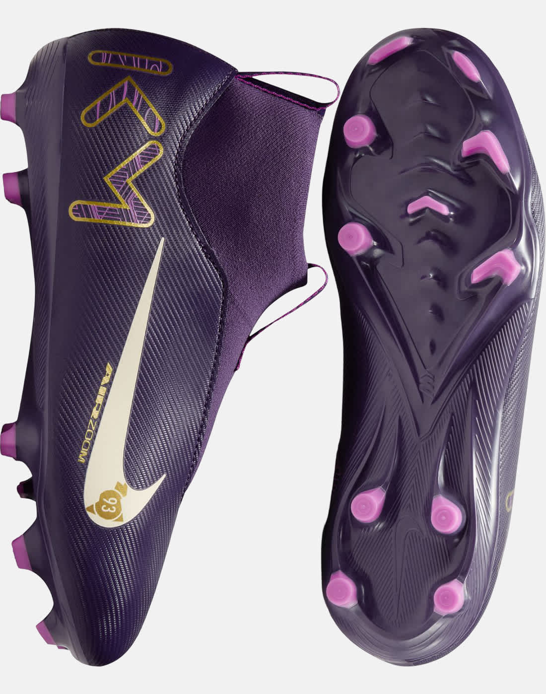 Nike Football Boots in Purple for Kids Mercurial Zoom Superfly 10 Academy Mbappe Firm Ground | Size 2