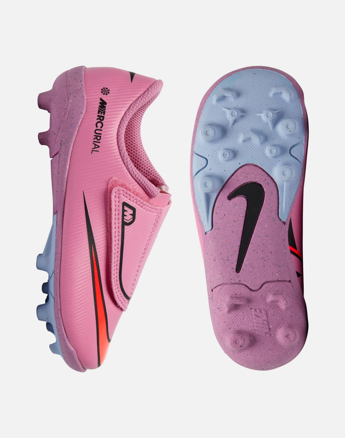 Nike Football Boots in Pink/Black for Kids Mercurial Club Velcro Firm Ground | Size 12 | Rubber