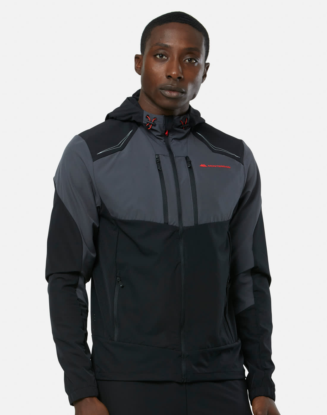 Men's Monterrain Orbit Woven Running Full Zip Jacket in Black/Red | Medium