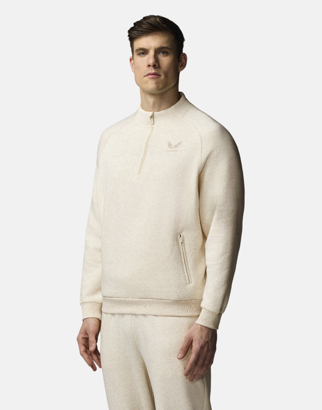 Men's Castore Adapt Cotton Fleece Top Half Zip in Cream