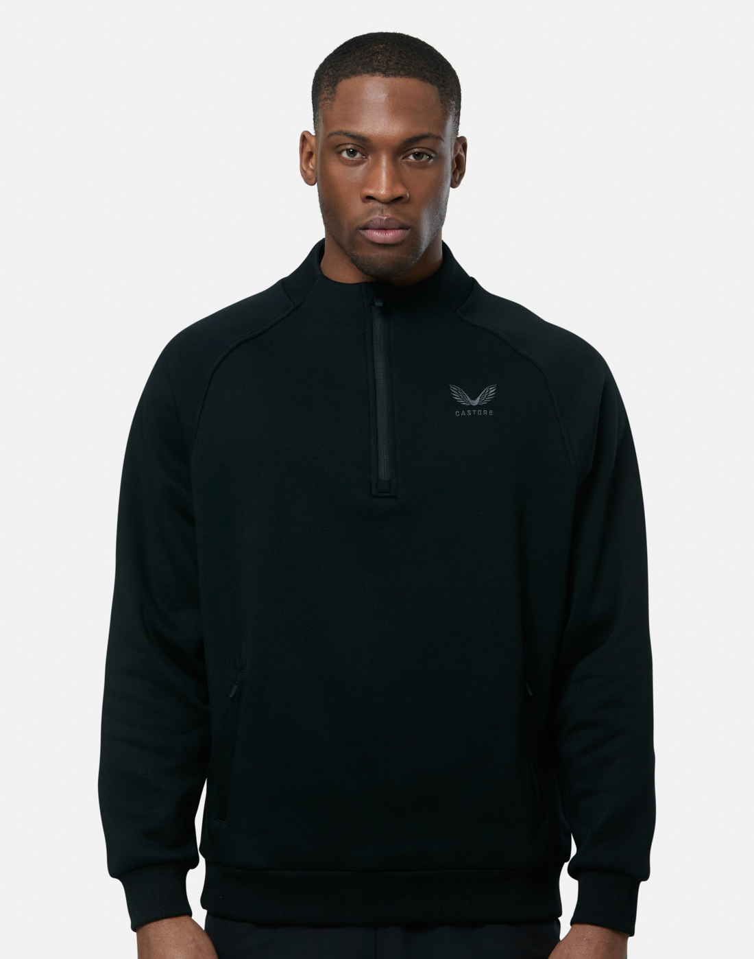Men's Castore Adapt Cotton Fleece Top Half Zip in Black | Small