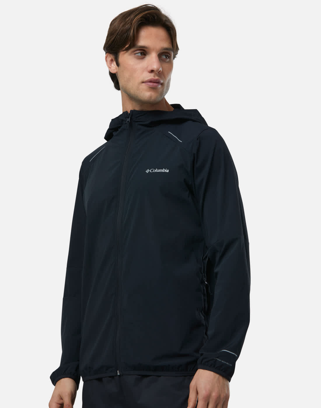 Men's Columbia Tech Wind Full Zip Hoodie in Black | Small