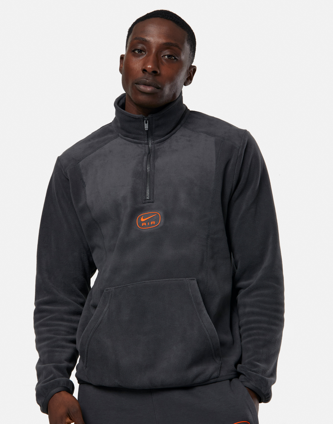 Men's Nike Swoosh Air Polar Fleece Half Zip Top in Grey/Orange | XS