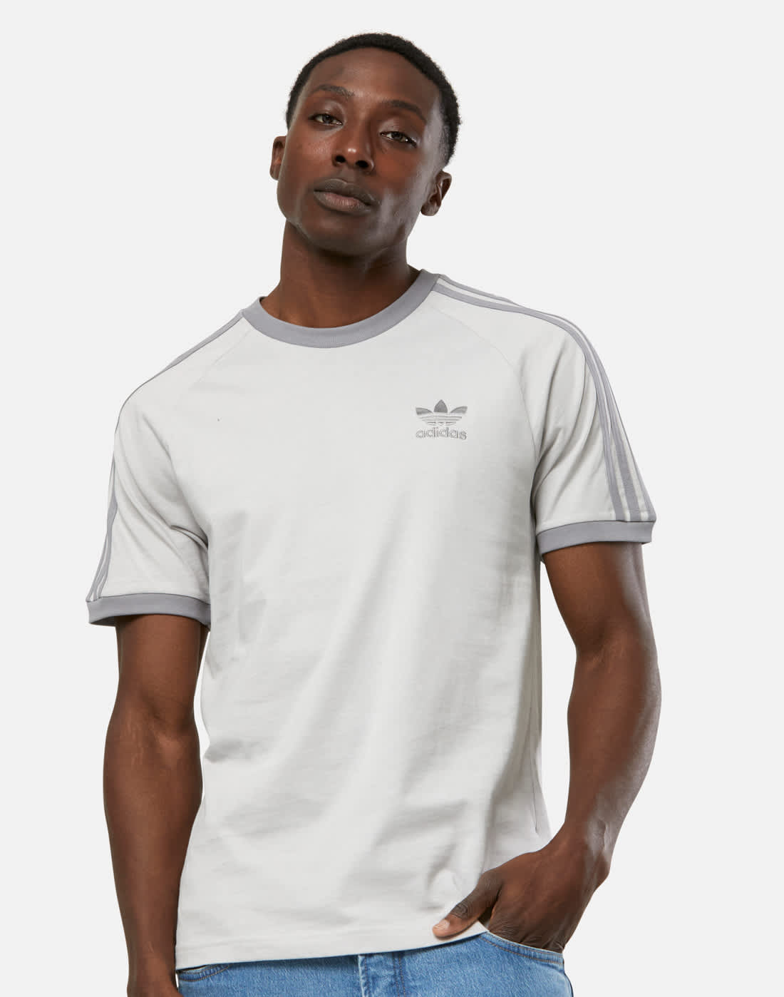 Men's Adidas Originals 3 Stripe T-Shirt in Grey | XS | Cotton