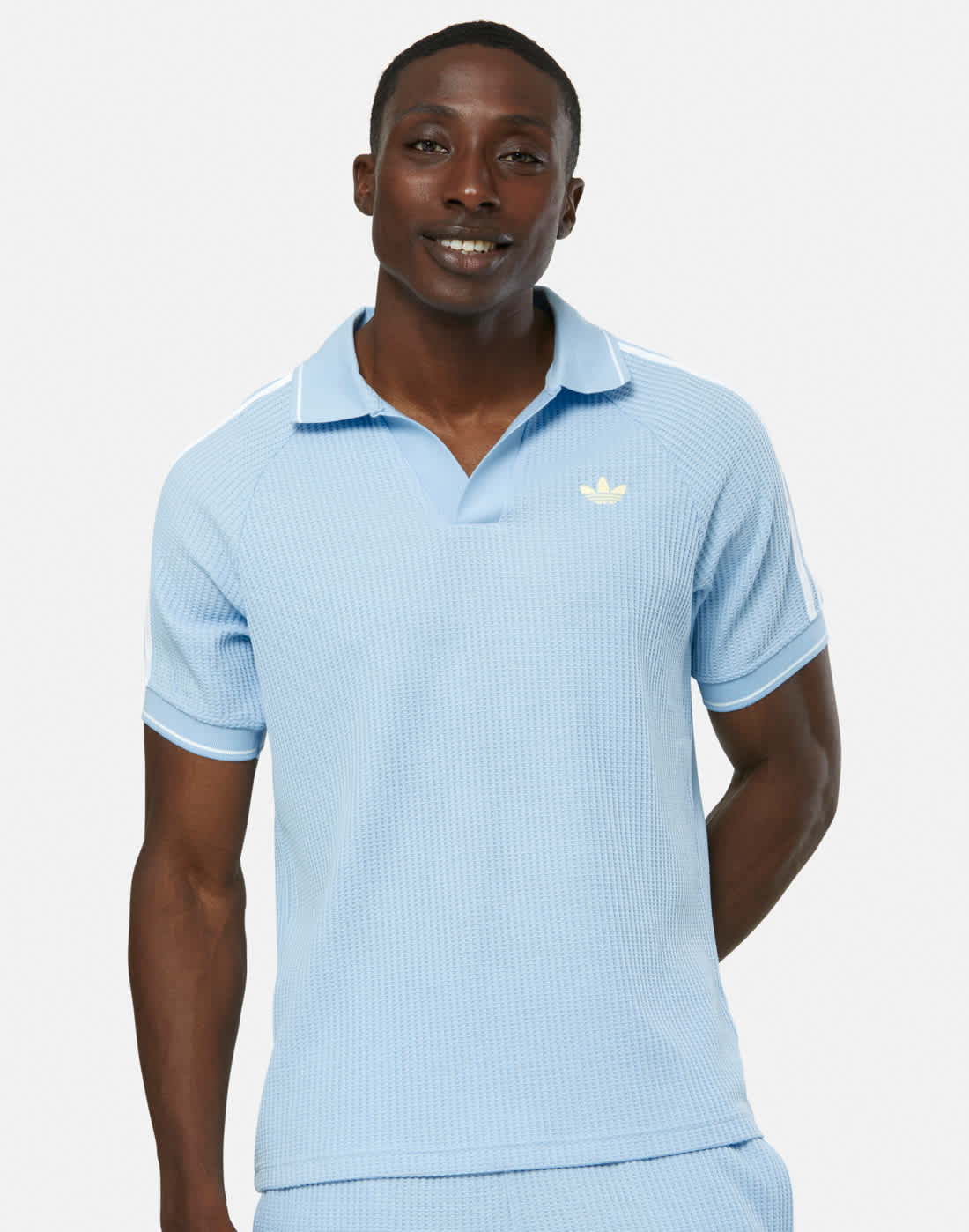Men's Adidas Originals Waffle Polo T-Shirt in Blue/White | Medium | Cotton