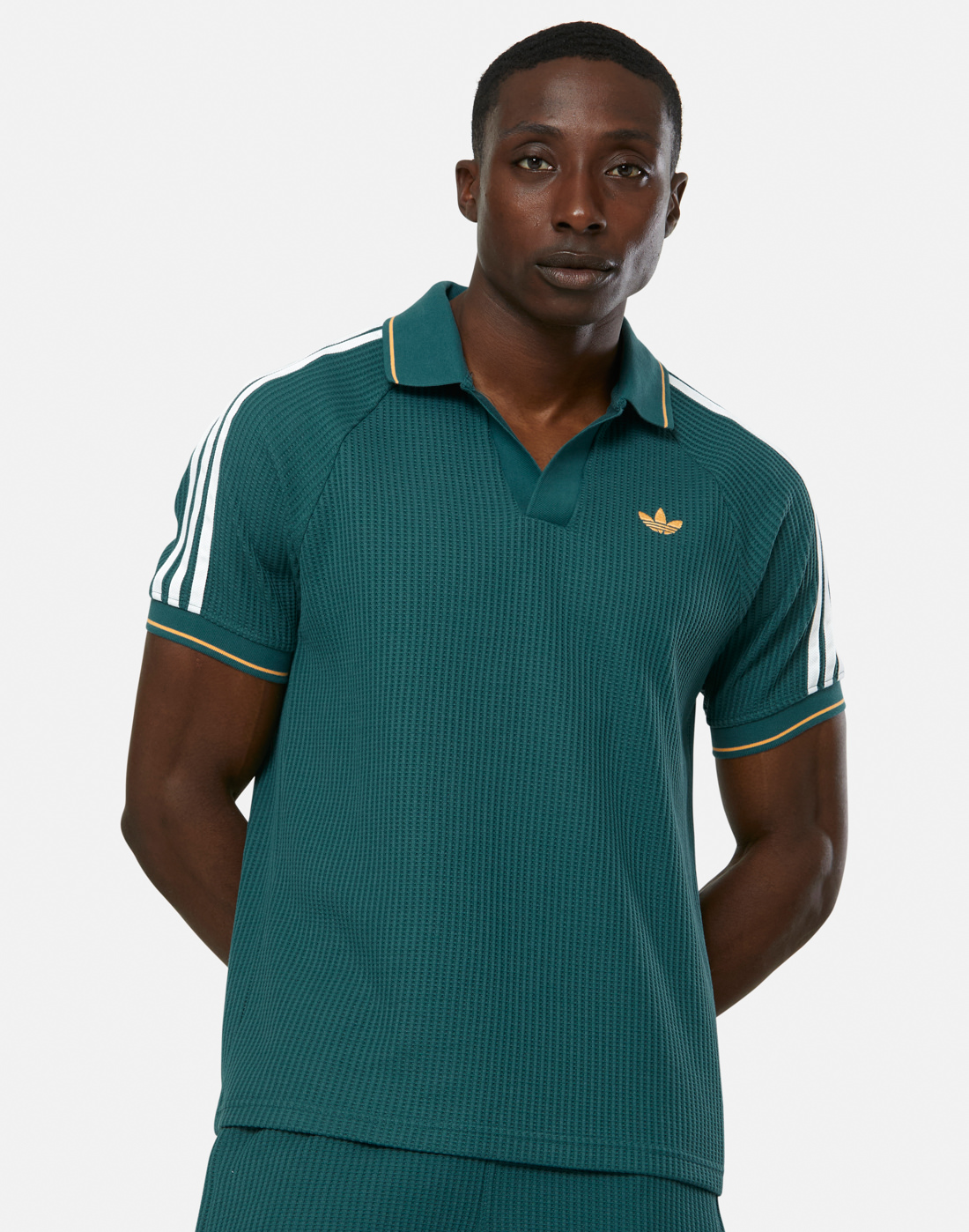 Men's Adidas Originals Waffle Polo T-Shirt in Green/White | XS | Cotton