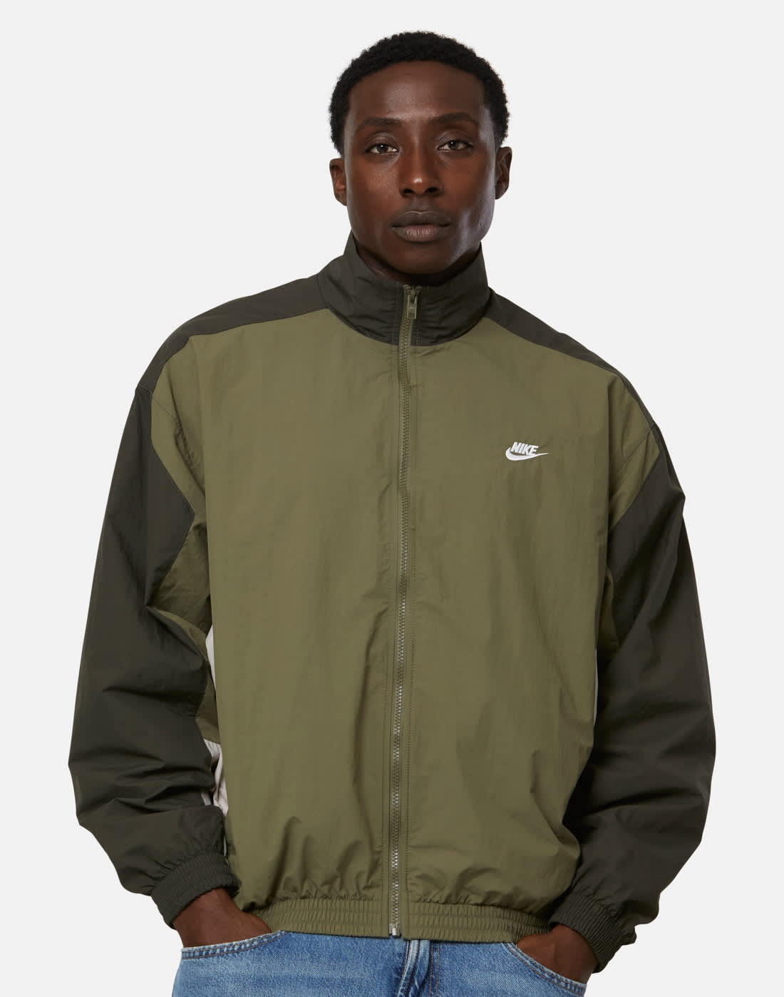 Men's Nike Club Woven Track Jacket in Olive Green/Grey | Large | Polyester