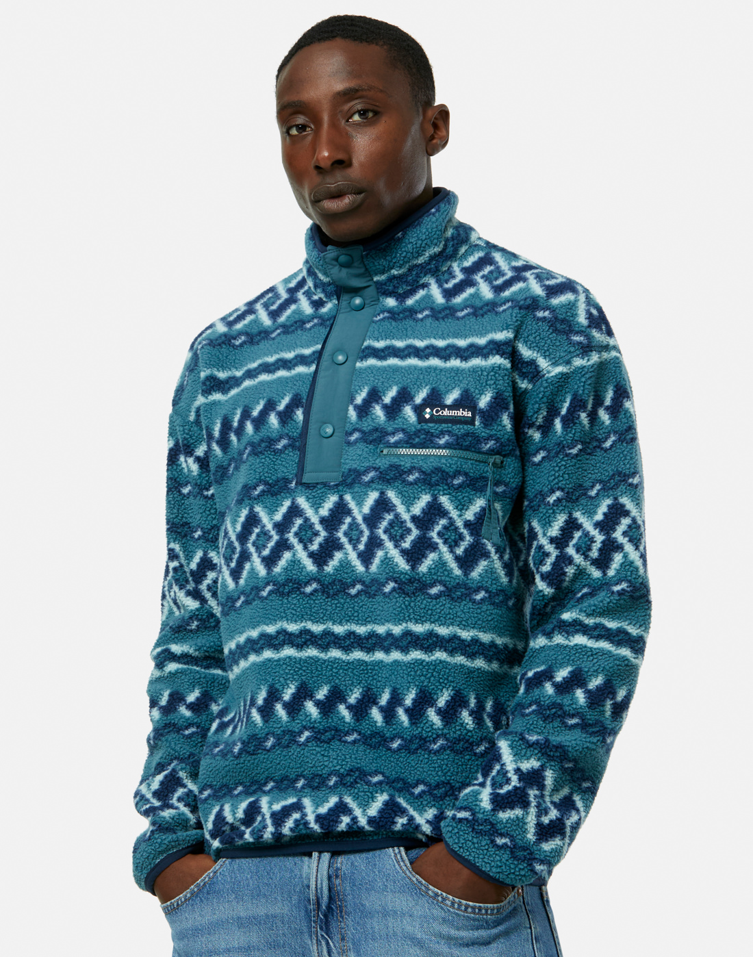 Men's Columbia Helvetia Ii Printed Half Snap Fleece Top in Blue | XL