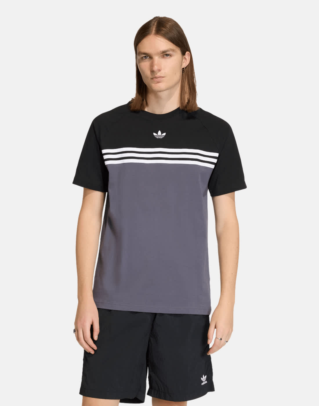 Men's Adidas Originals 3 Stripe T-Shirt in Grey/Black | Small | Cotton