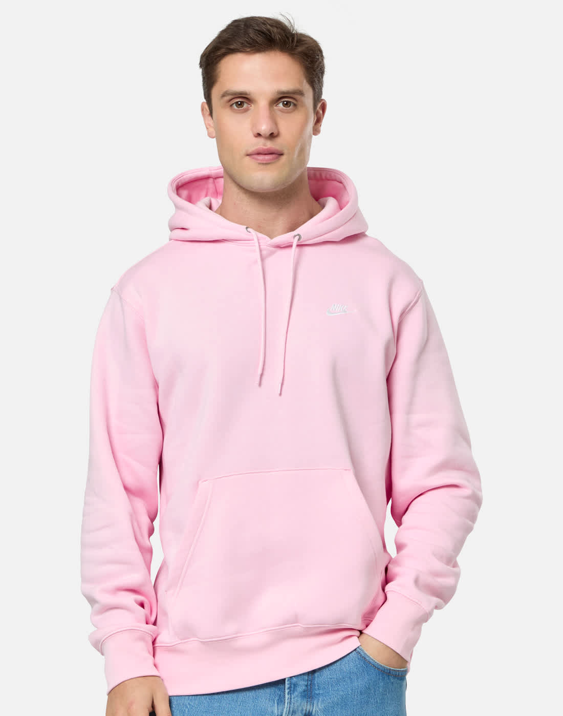 Men's Nike Club Po Hoodie in Pink/White | Fleece