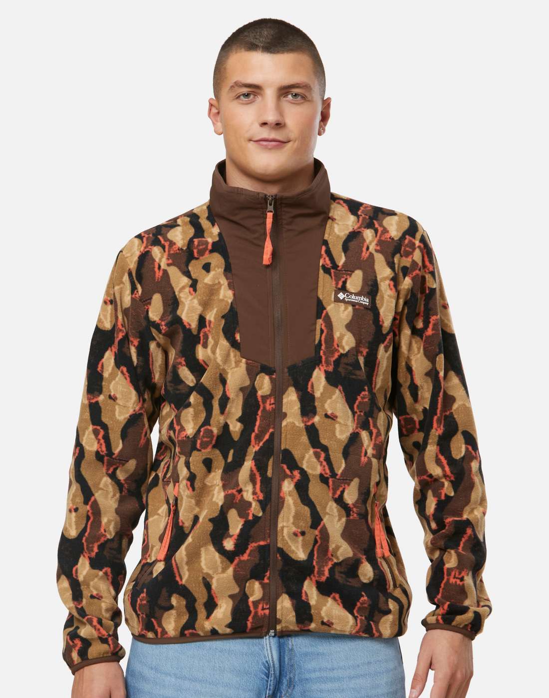 Men's Columbia Sequoia Grove Print Full Zip Fleece Jacket in Brown