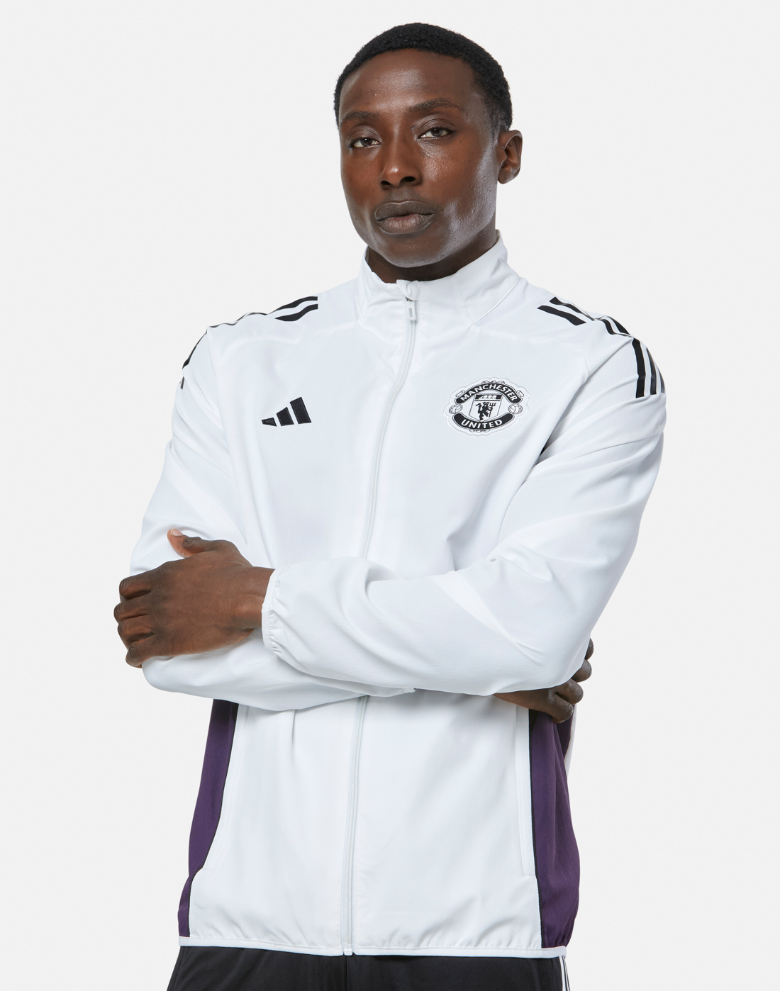 Men's adidas Adults Manchester United Presentation Jacket in White/Black | Large | Polyester
