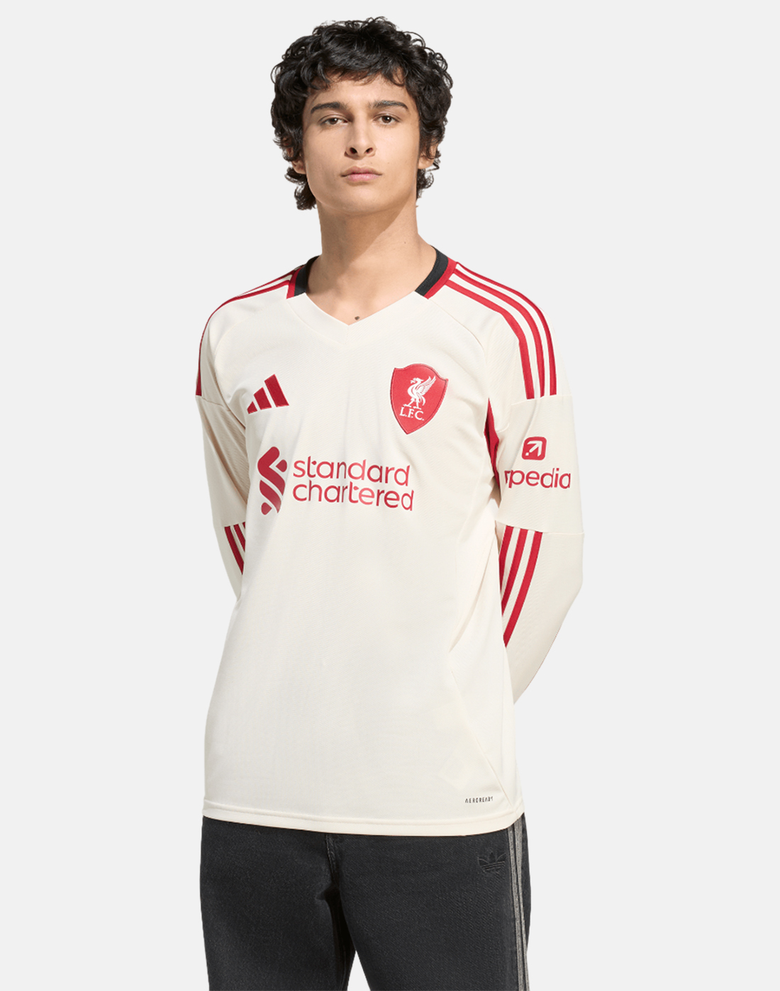 Men's adidas Adults Liverpool 25/26 Away Long Sleeve Jersey in White | Large | Polyester