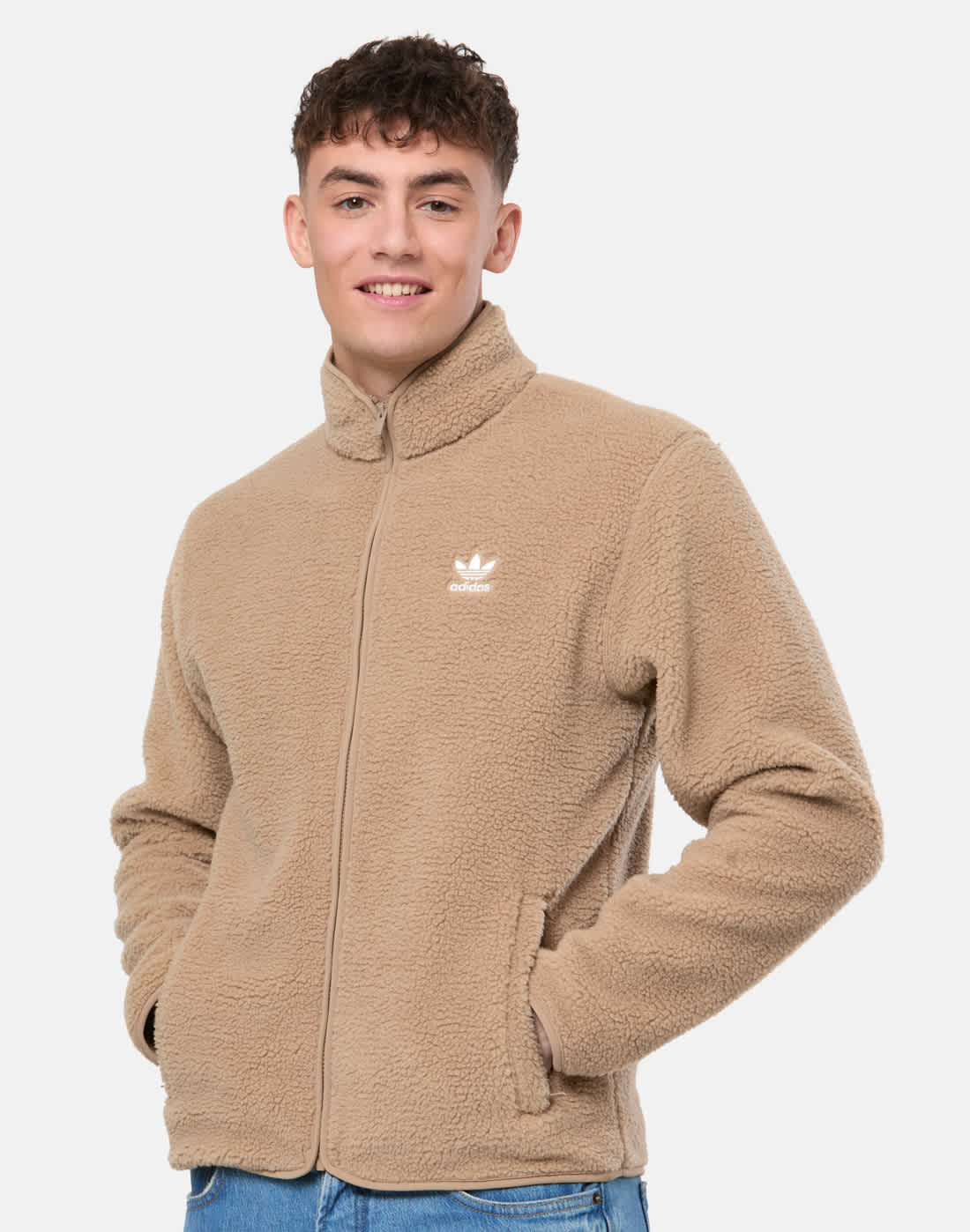 Men's Adidas Originals Essential Polar Fleece Full Zip Jacket in Brown | Large