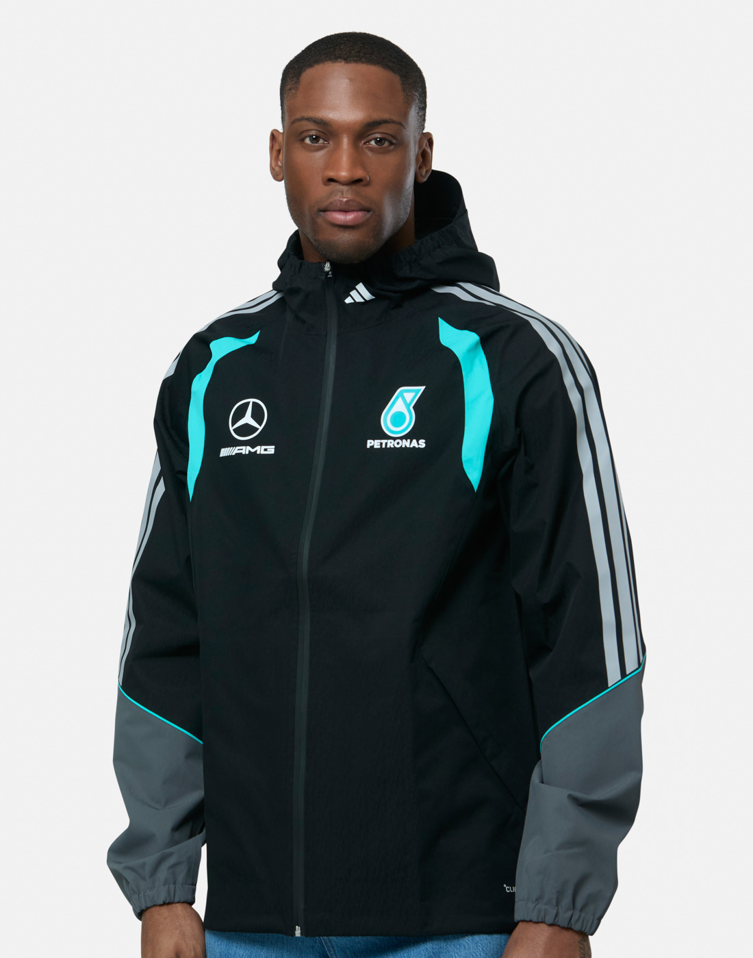 Men's adidas Mercedes Rain Jacket in Black | Small | Polyester