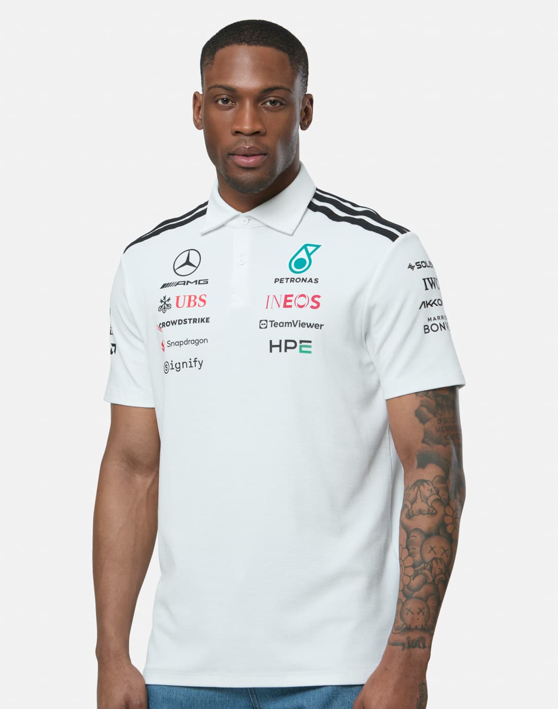 Men's adidas Mercedes Polo Shirt in White | XL | Cotton