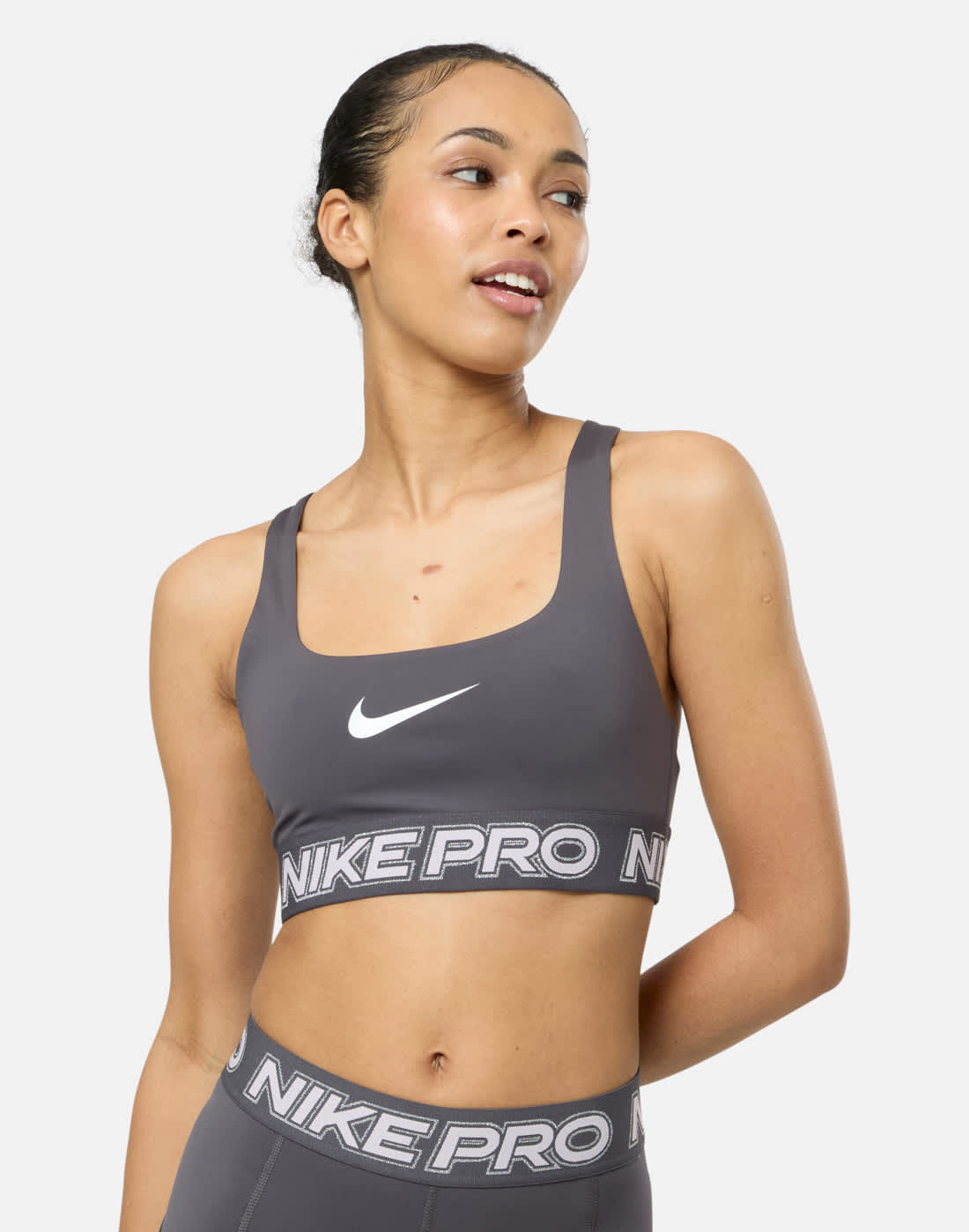 Women's Nike Pro Light Support Sports Bra in Grey/Pink | Large | Polyester