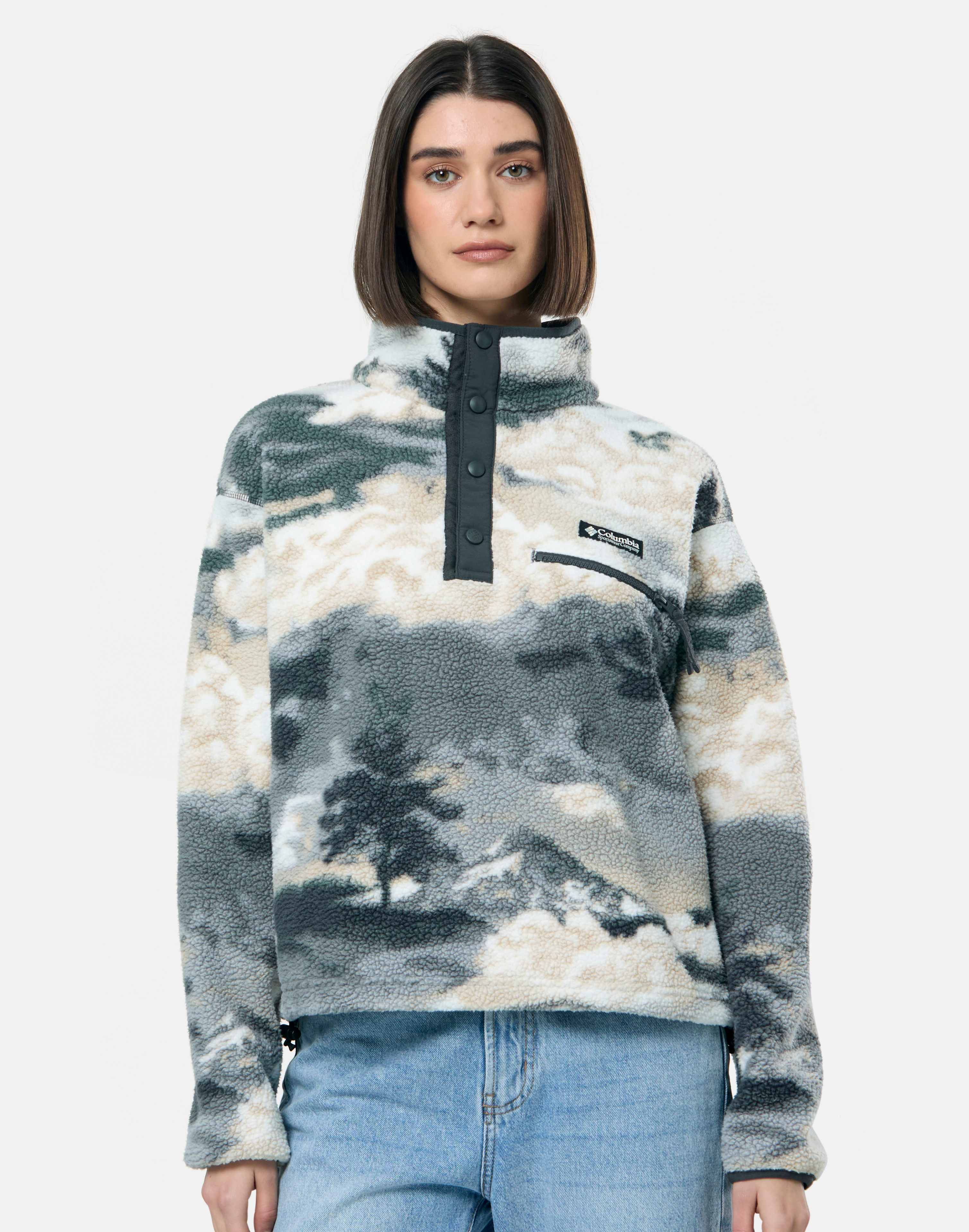 Women's Columbia Helvetia Cropped Half Snap Top in Black | Medium | Fleece