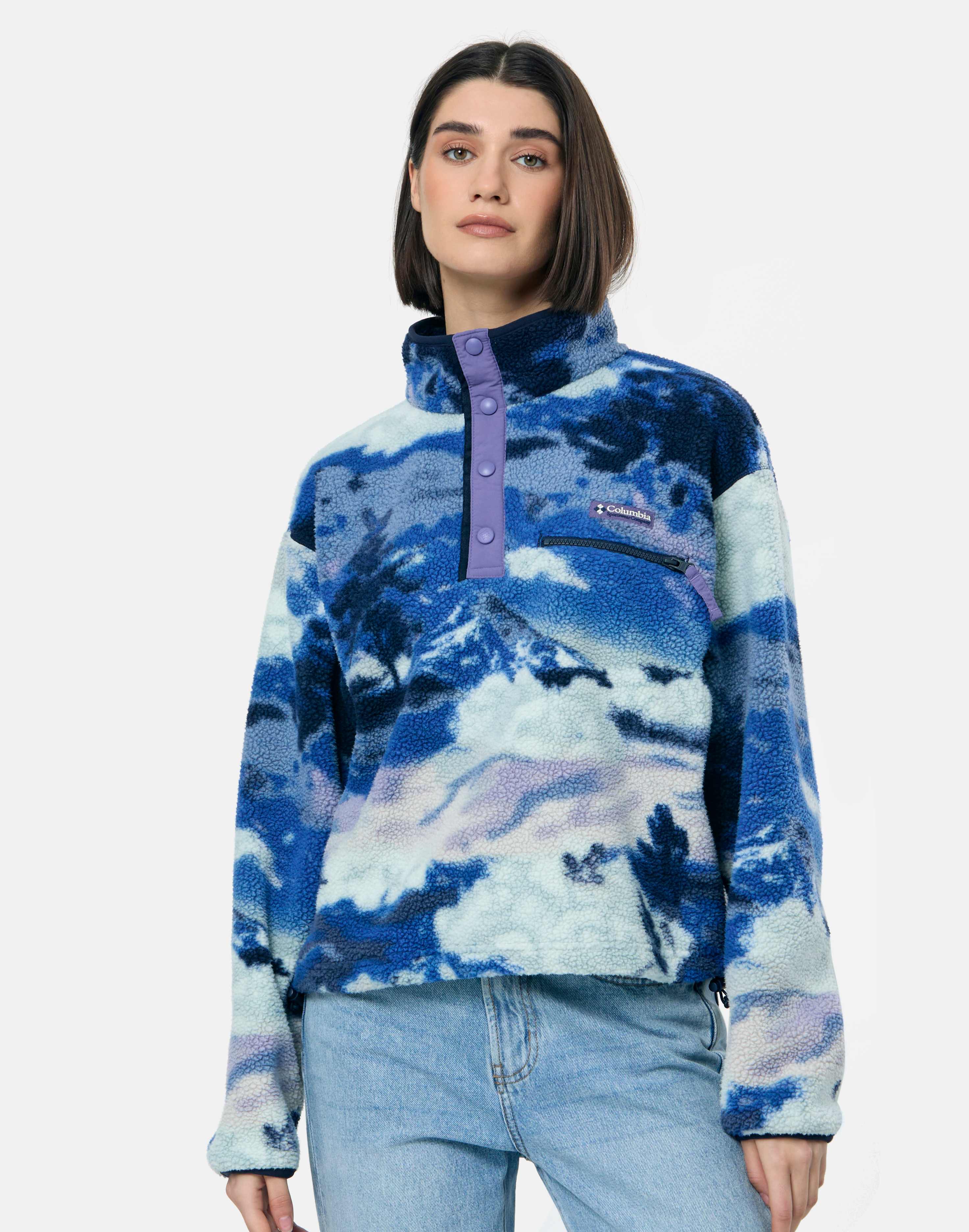 Women's Columbia Helvetia Cropped Half Snap Top in Purple | XS | Fleece