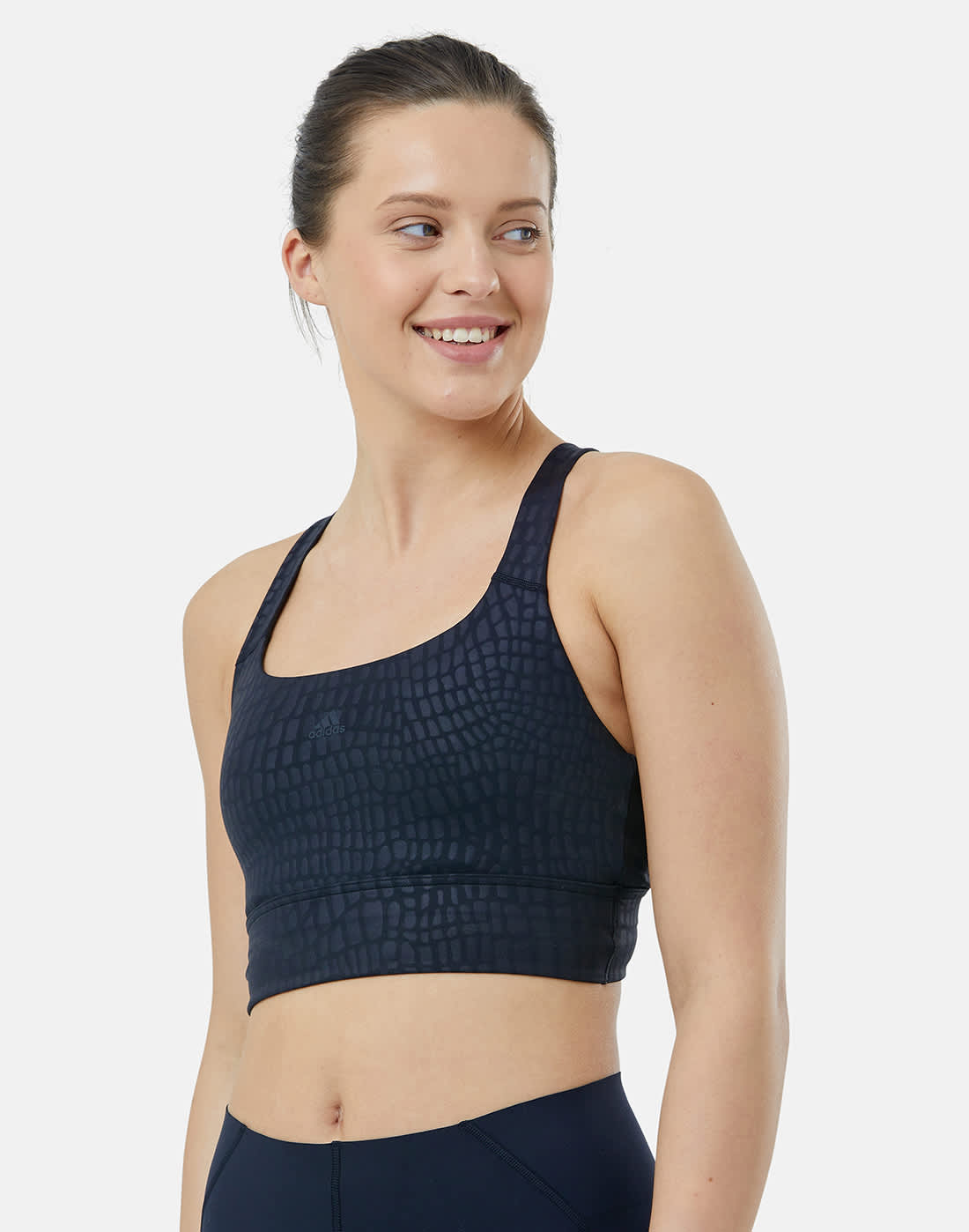 Women's adidas Powerimpact Medium Support Longline Bra Wh in Black | Polyester