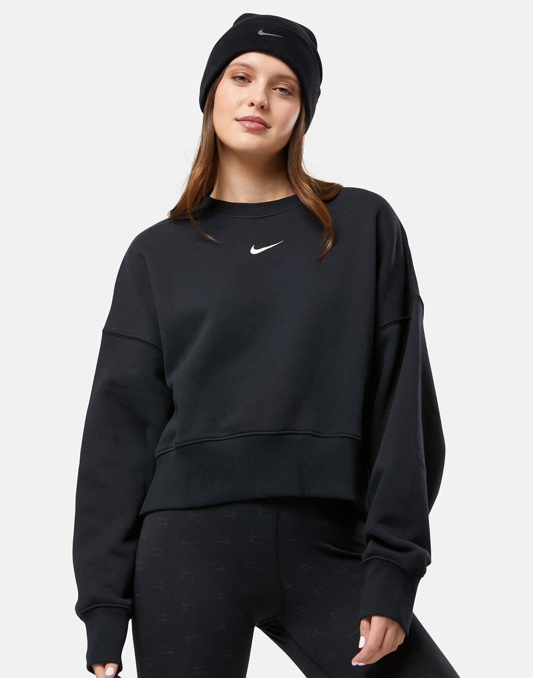Women's Nike Phoenix Fleece Crew Neck Sweatshirt in Black
