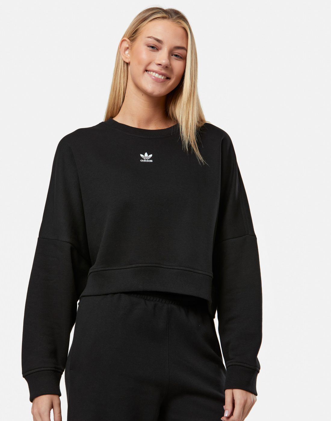 Women's Adidas Originals Adicolor Crew Neck Sweatshirt in Black | Small | Cotton