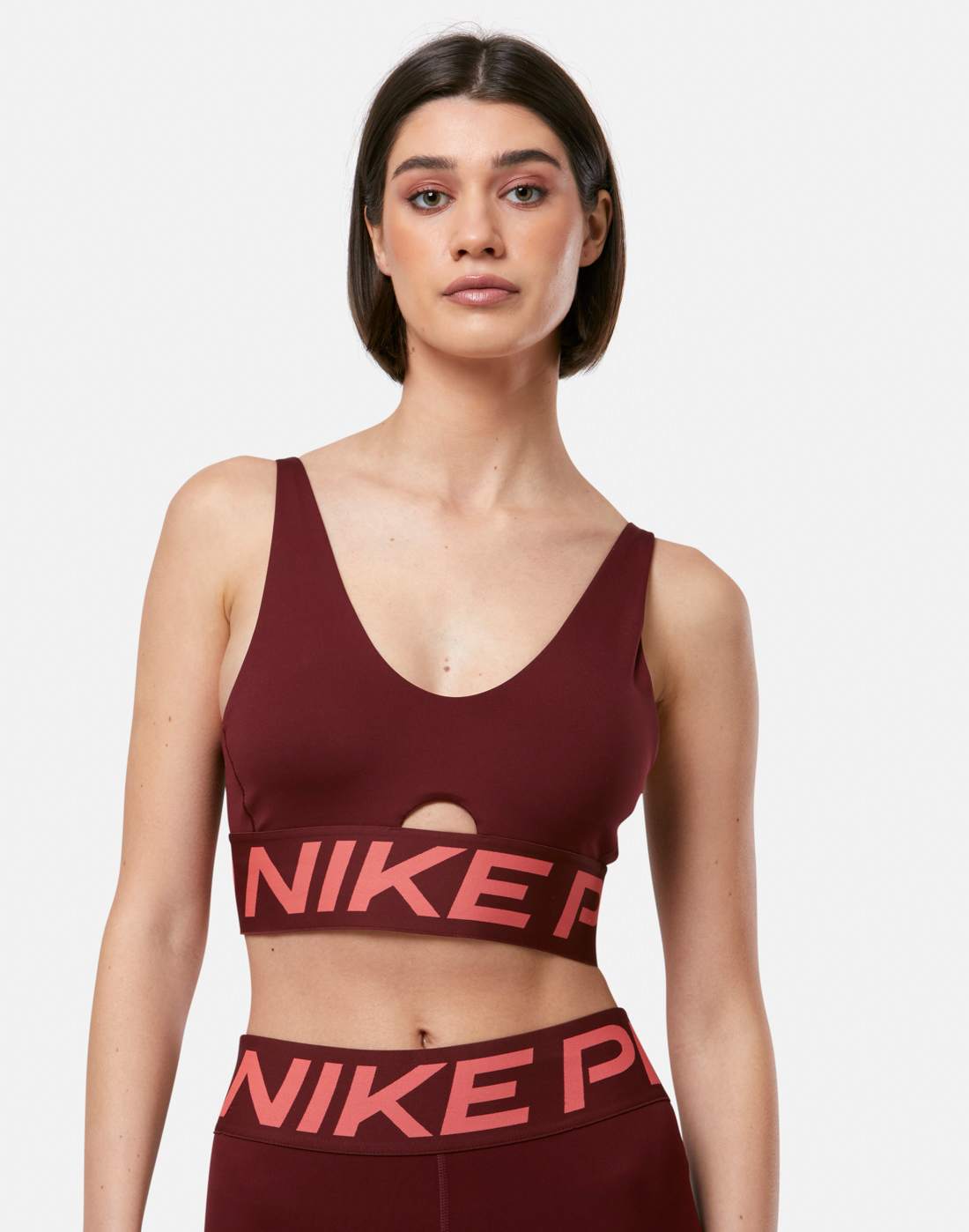 Women's Nike Indy Plunge Medium Support Sports Bra in Red/White | XS