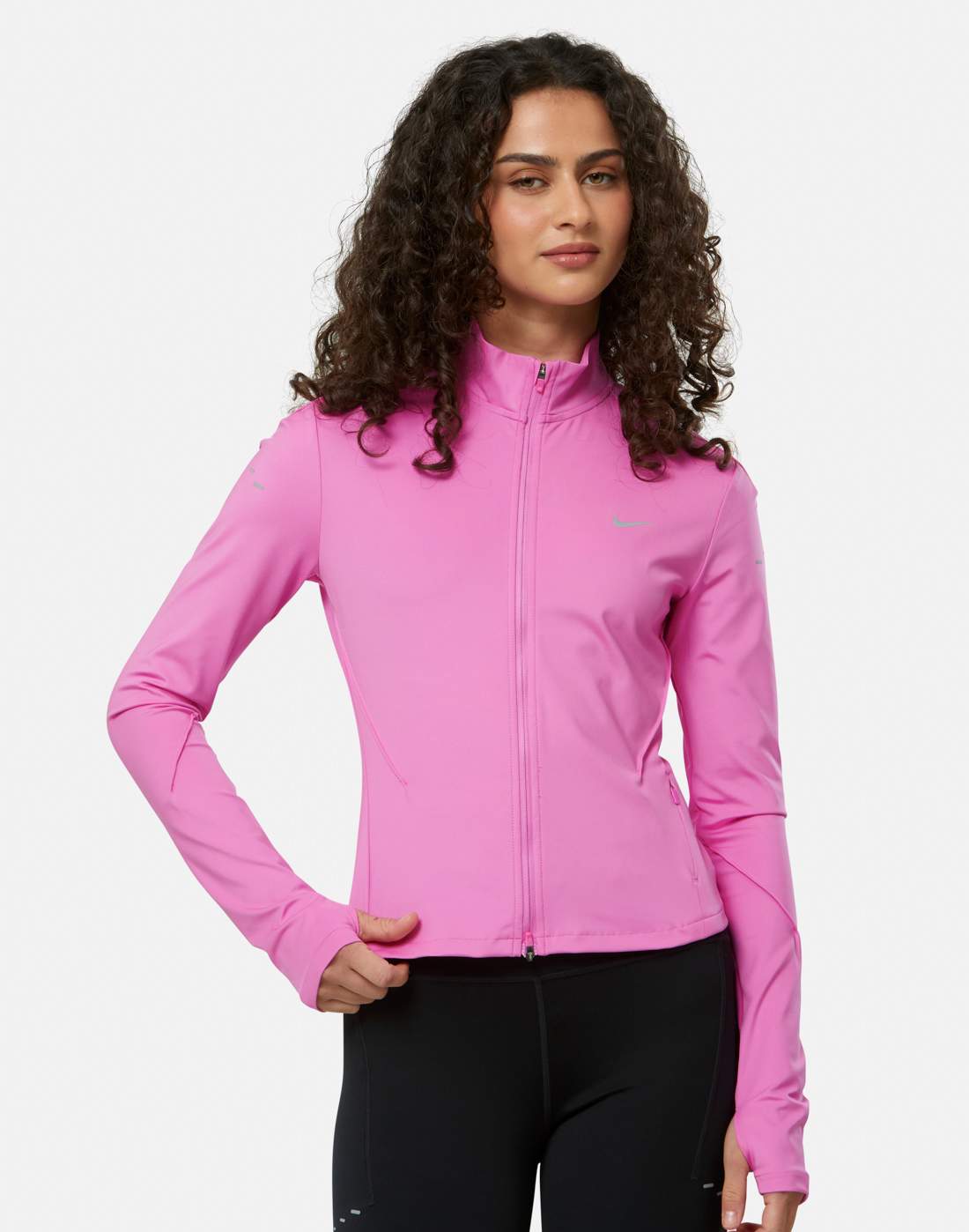 Women's Nike Swift Full Zip Track Top in Pink/Silver | Small