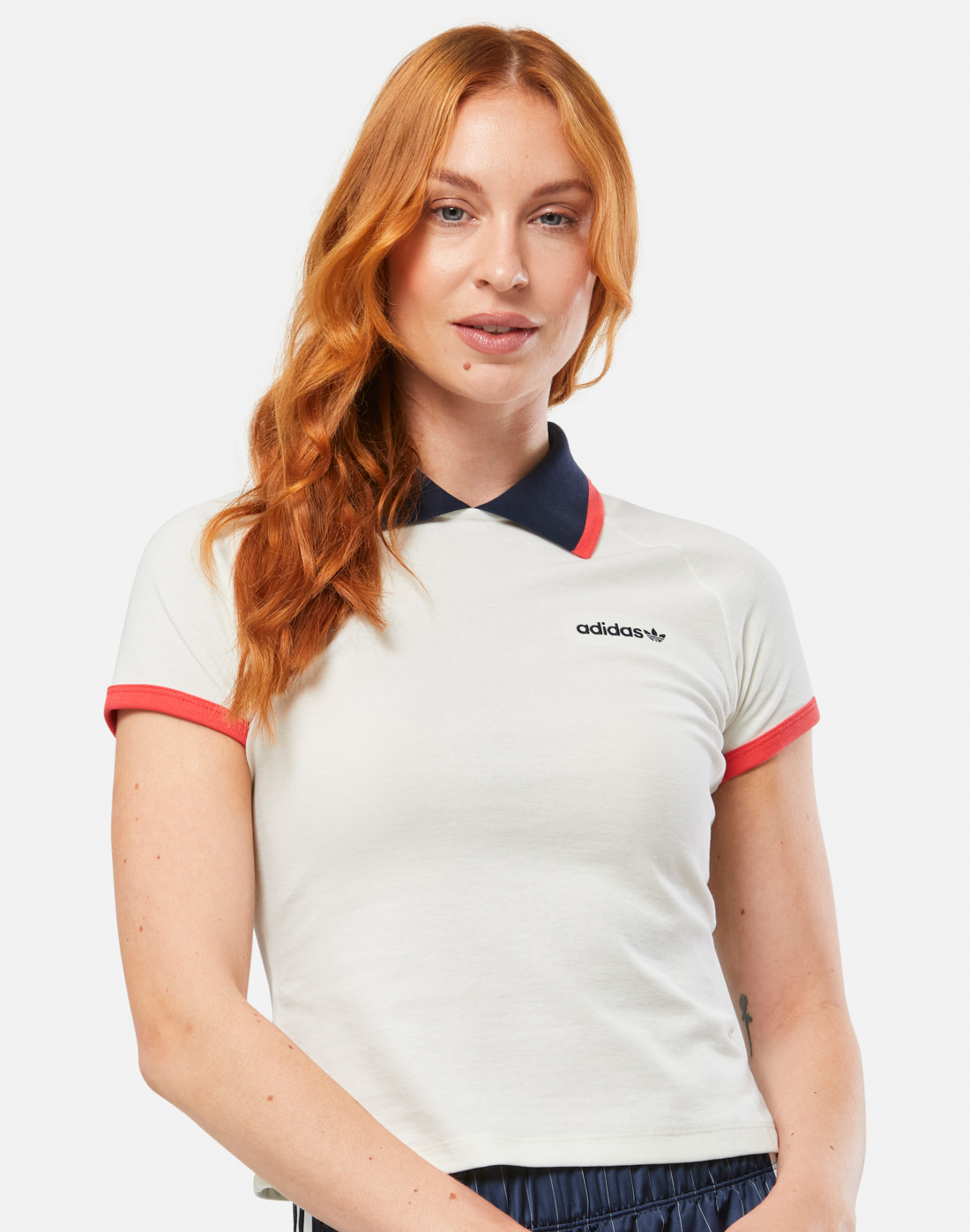 Women's Adidas Originals Polo T-Shirt in Cream/White | Cotton