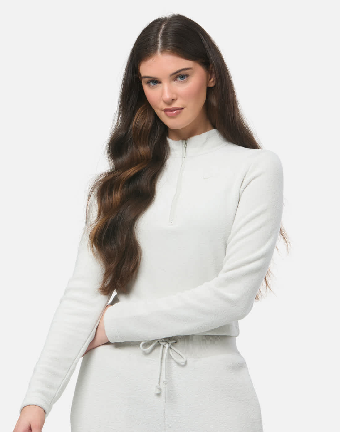 Women's Nike Phoenix Plush Half Zip Top in Cream | Large | Fleece