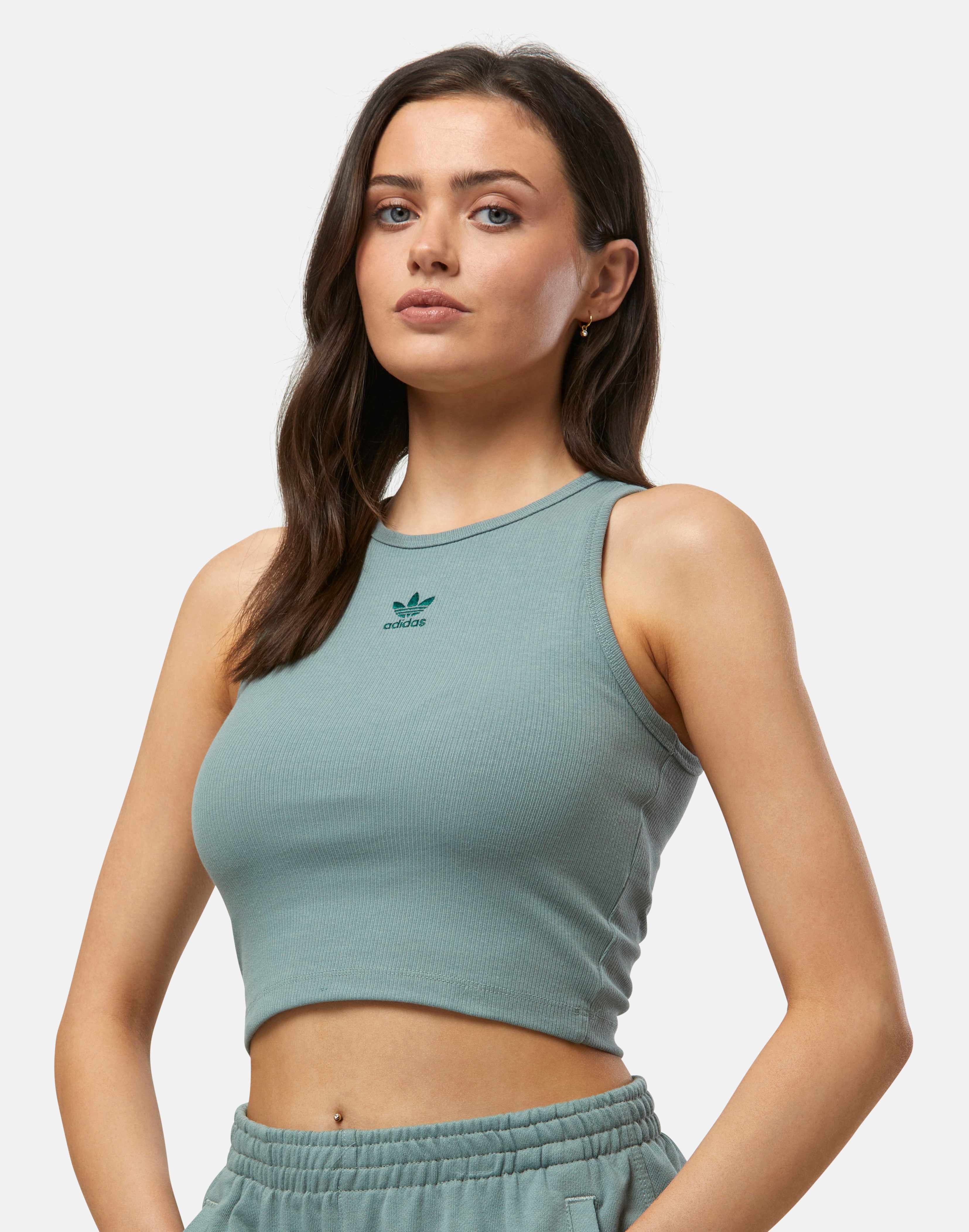 Women's Adidas Originals Essentials Ribbed Tank Top in Green | Small | Cotton