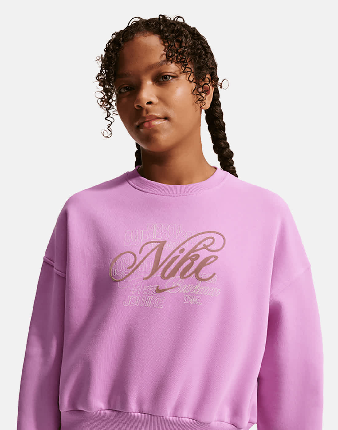 Nike Older Kids Club Boxy Crew Neck Sweatshirt in Pink | Medium | Fleece