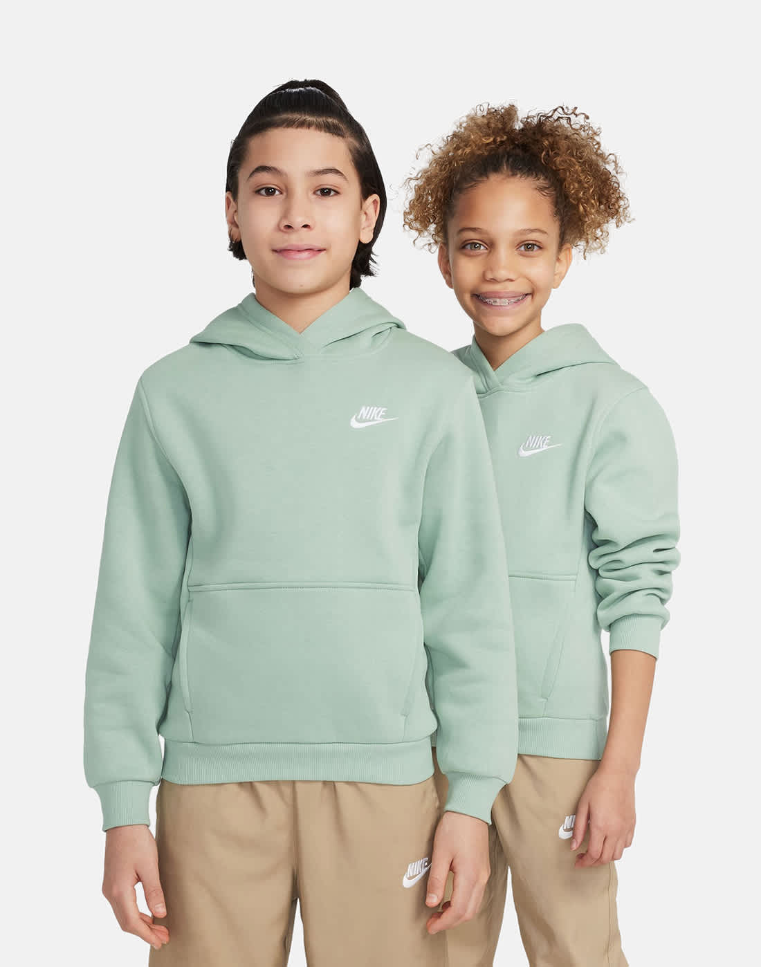Nike Older Kids Club Hoodie in Green/White | XS | Cotton