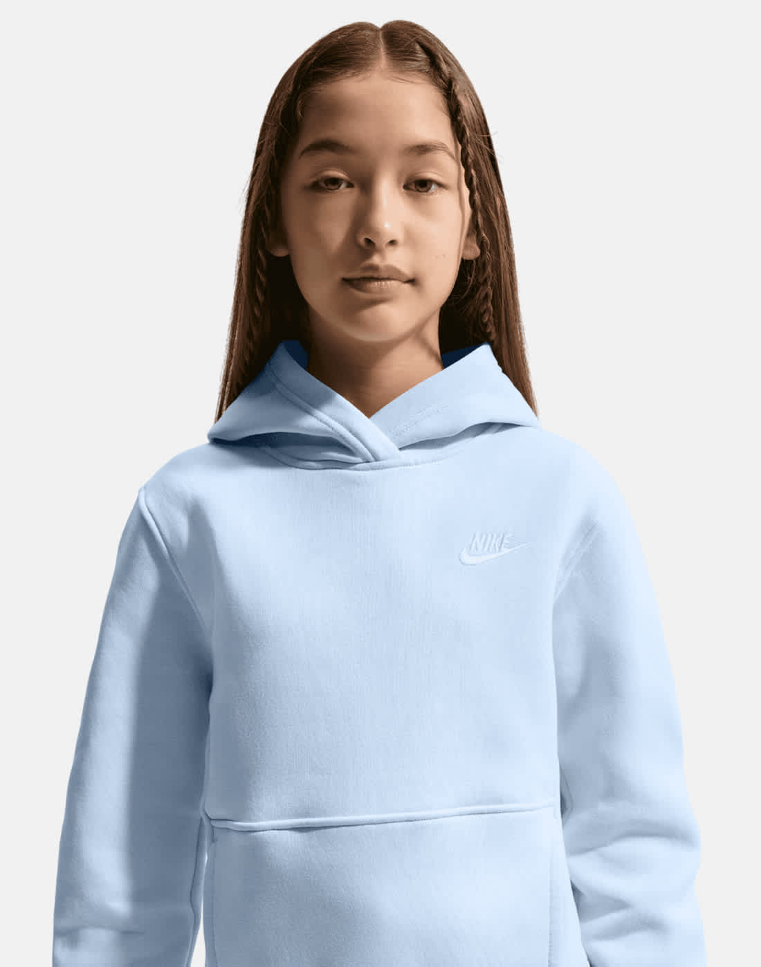 Nike Older Kids Club Hoodie in Blue/White | Large | Fleece