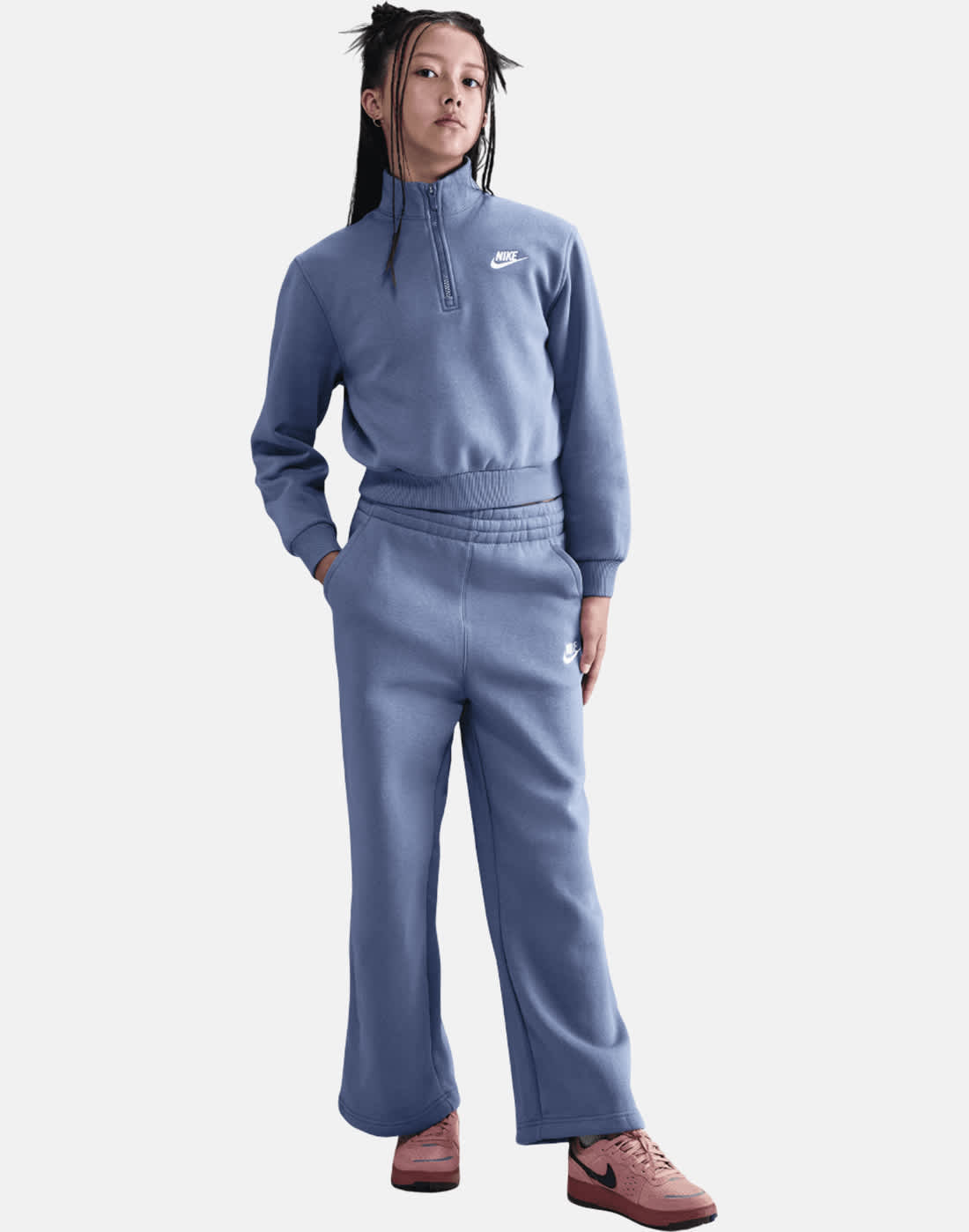 Nike Older Kids Club Wide Leg Pants in Blue/White | XL | Fleece