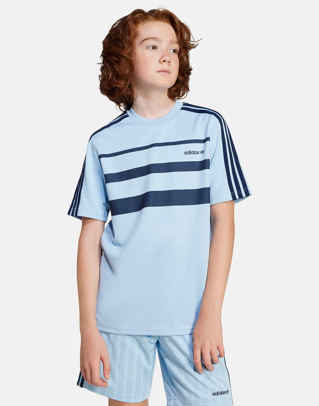 Adidas Originals Older Kids Trefoil T-Shirt in Blue | Small | Polyester