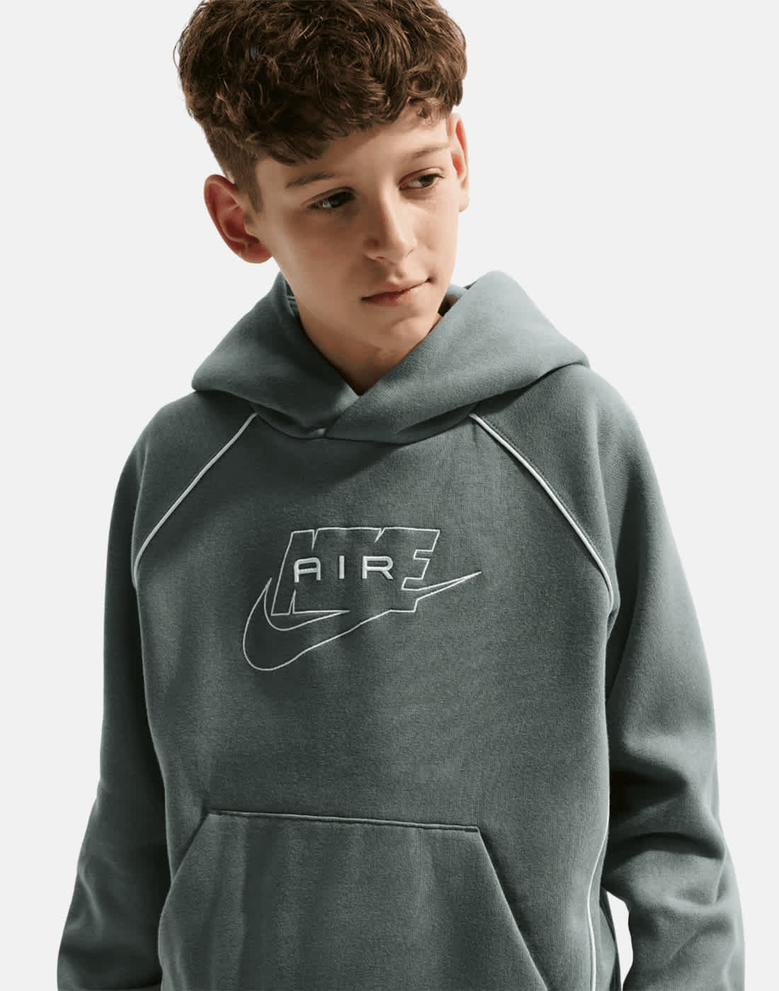 Nike Older Kids Air Hoodie in Grey/White | Large | Cotton