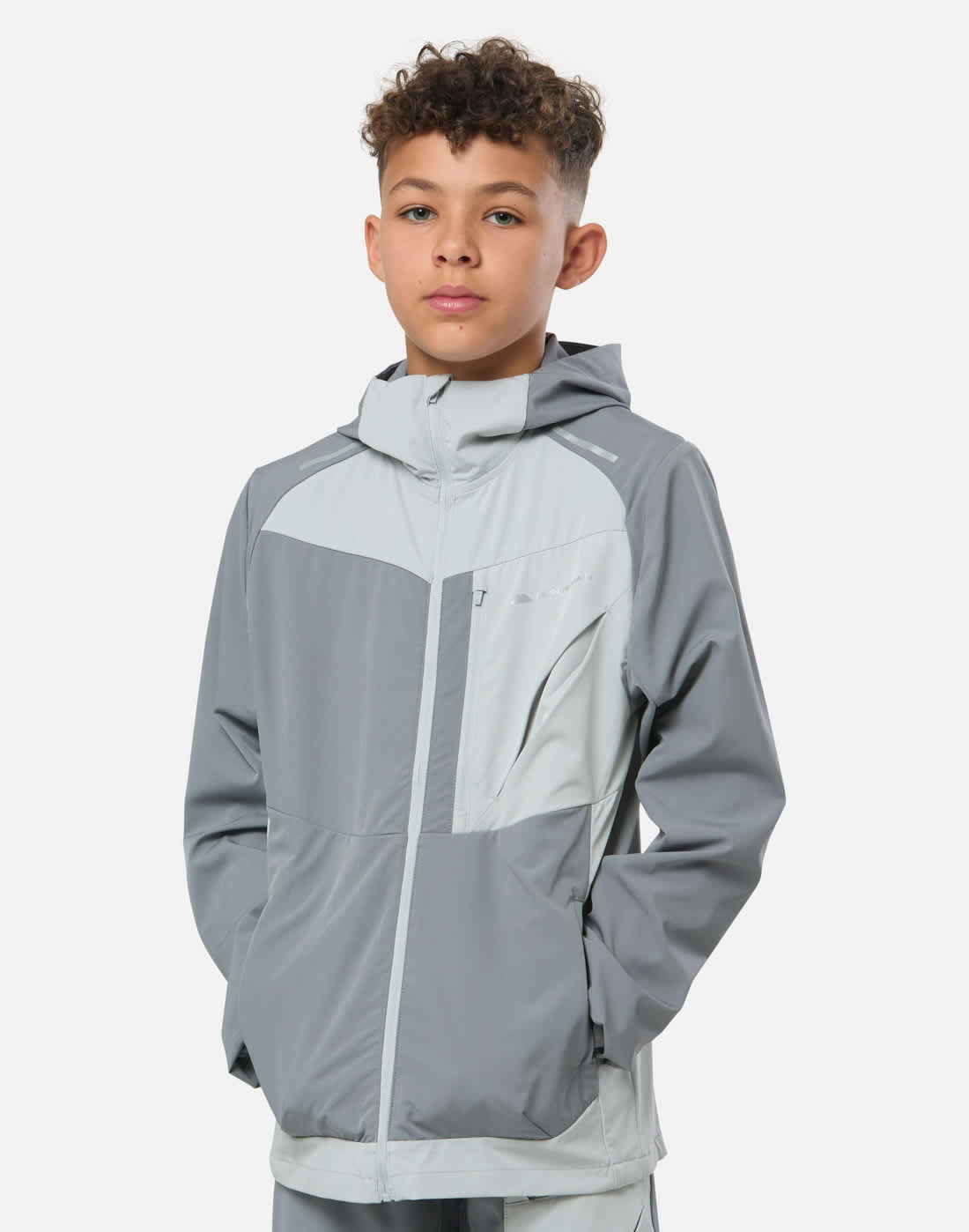 Monterrain Older Kids Deflect 2.0 Full Zip Hood Jacket in Grey | Polyester