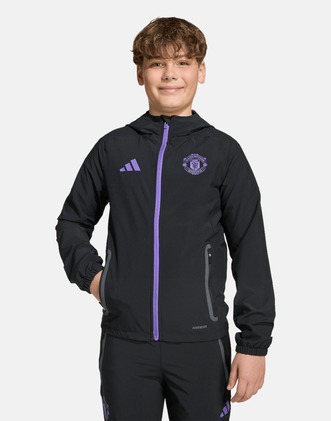 Kids' adidas Manchester United V-Tech Track Top in Black | Medium | Polyester