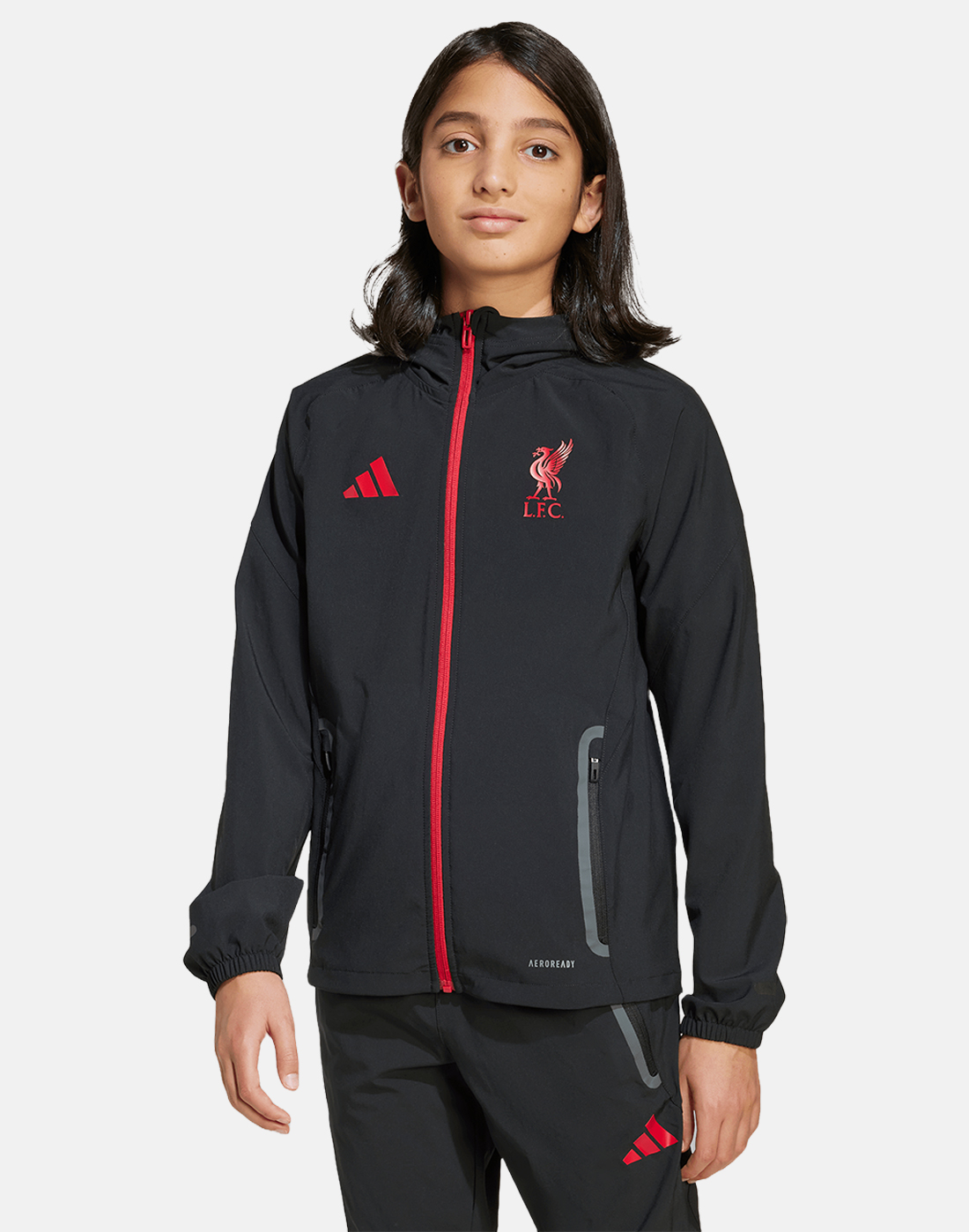 Kids' adidas Liverpool V-Tech Track Top in Black | Large | Polyester