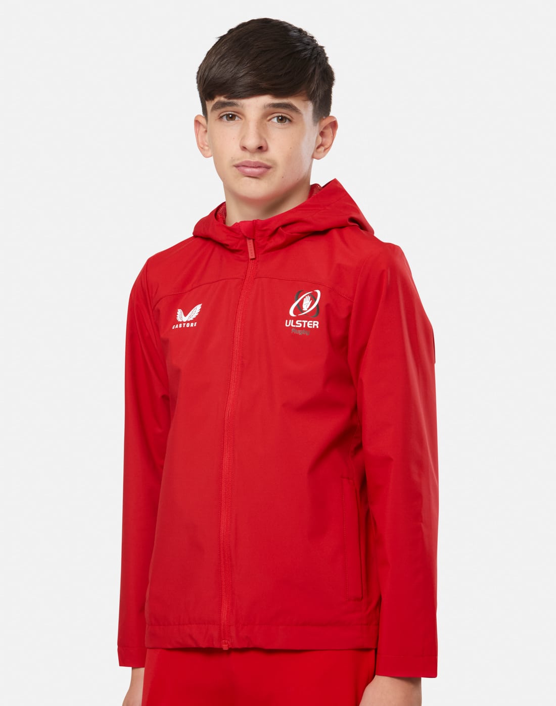 Kids' Castore Ulster Rain Jacket in Red | Medium