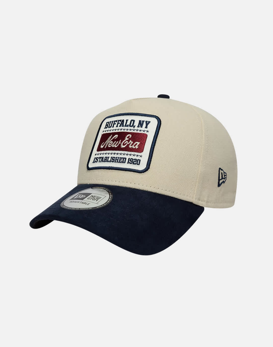 New Era Suede Patch E Frame in Cream/Navy Blue