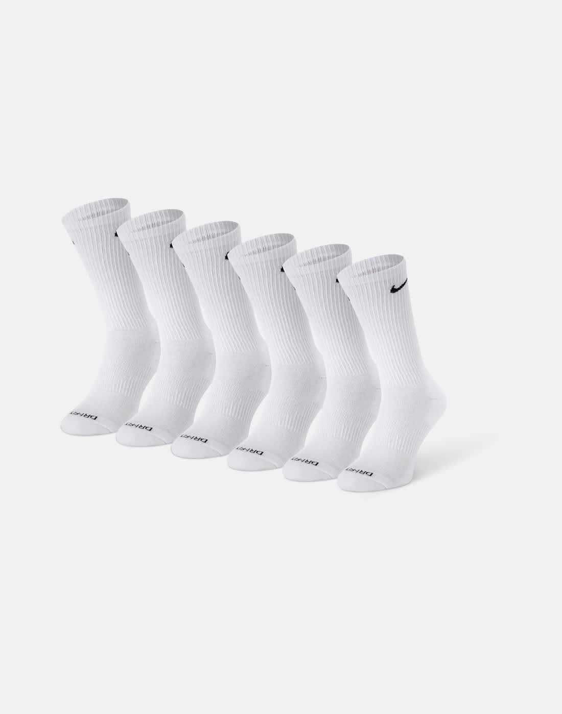 Nike Everyday Cushion 6 Pack Crew Socks in White/Black | Size 5-8