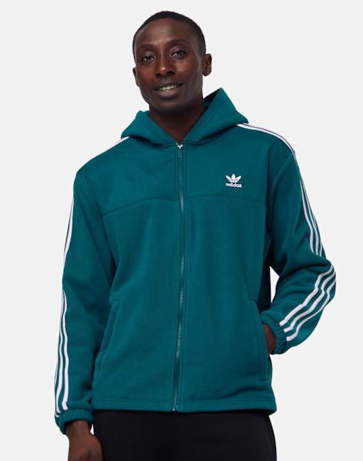 Mens 3 Stripes Full Zip Polar Fleece Hoodie