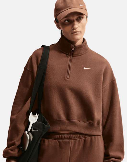 Womens Studio Fleece Cropped Half Zip Top