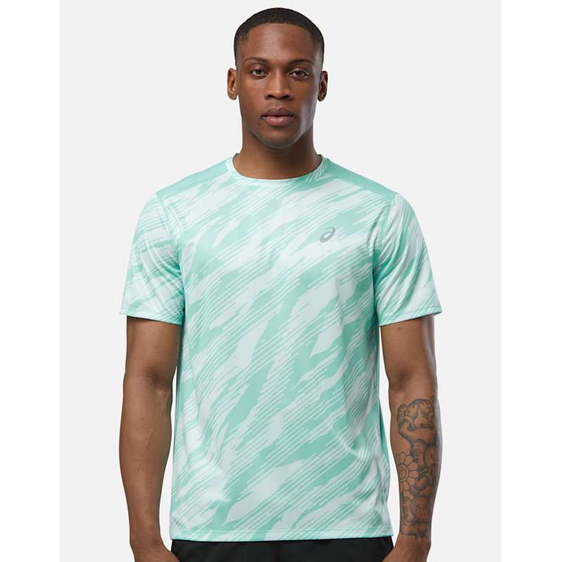 Asics Mens Print Run T-Shirt Blue Life Style Sports EU