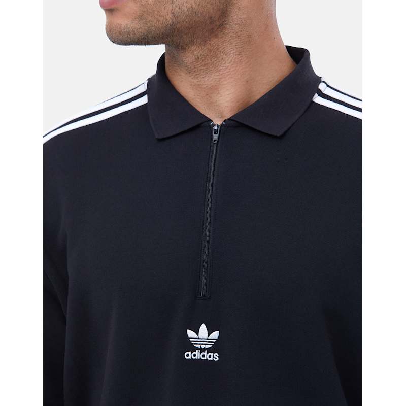 adidas Originals Mens 3 Stripes Long Sleeved Polo Half Zip - Black