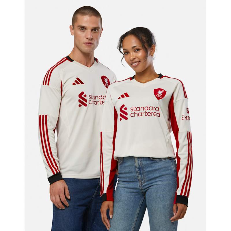 adidas Adults Liverpool 25/26 Away Long Sleeve Jersey - White