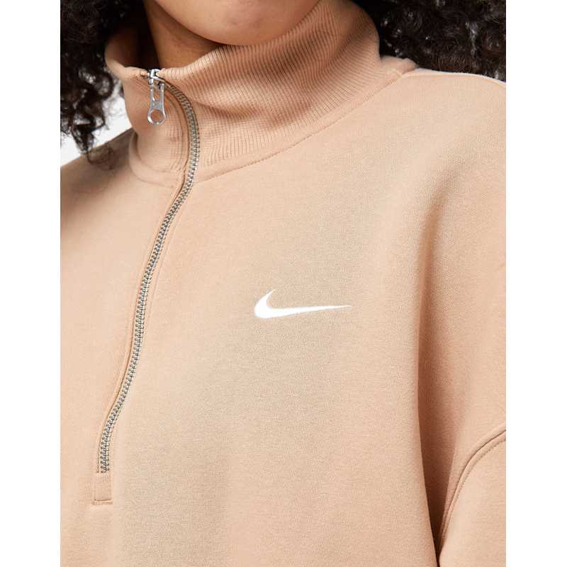 Nike Womens Phoenix Fleece Crop Half Zip Top Cream Life Style
